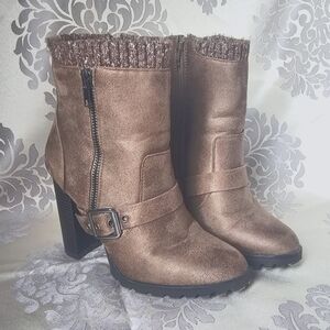 Taupe Faux Suede Moto Ankle Boots